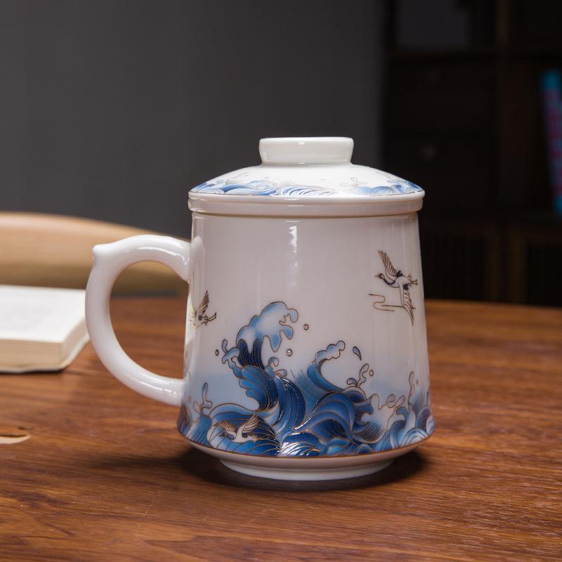 National Trendy Style Three Piece Set with Filtered Ceramic Mug Office Tea Separation Cup Business Festival Gift Cup