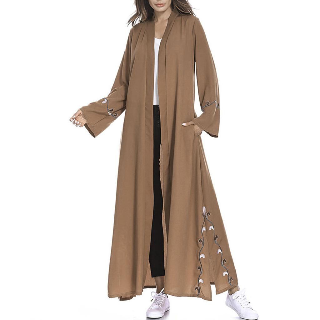 Muslim Women Islamic Embroidered Cardigan Long Coat Middle Long Robe