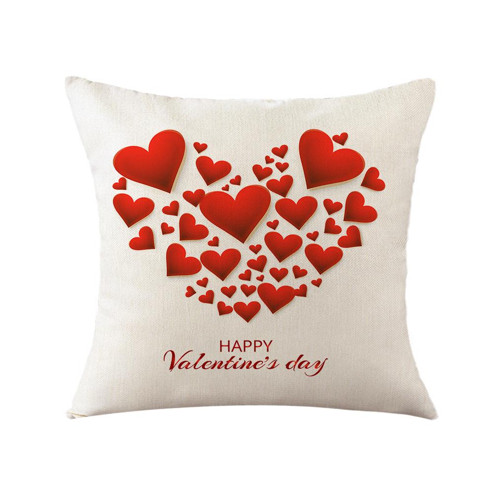Valentine's Day Cushion Linen Printed Square Pillow Cover Sofa Cushion Plaid Love Cushion Cover
