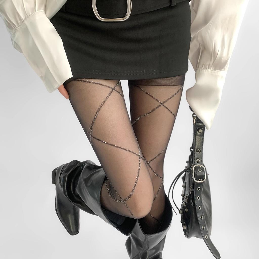 Nylon Fishnet Tights For Women With Diamond Pattern And Shiny Silver Thread For Summer Fashion
