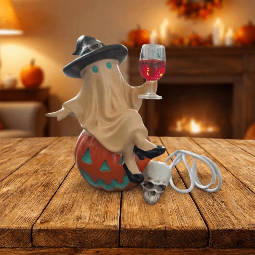 Resin LED Ghost Figurines Cute Ghost Wine Glass Statue Creative Ghost Light Up Decor For Entryway