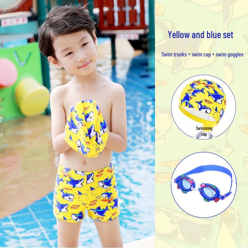 Summer Boys' Cartoon Swim Trunks with Swim Cap for Kids & Teens
