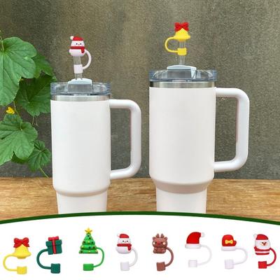 2Pcs Christmas Silicone Straw Cap 10mm Reusable Dust-Proof Straw Topper