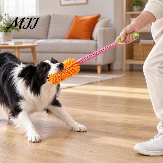 Durable Dog Chew Toys Rope Toy, Interactive Plush Tug with Reinforced Handles, Tear Proof Dental Cleaning Polyester Toy for Small Large Dogs