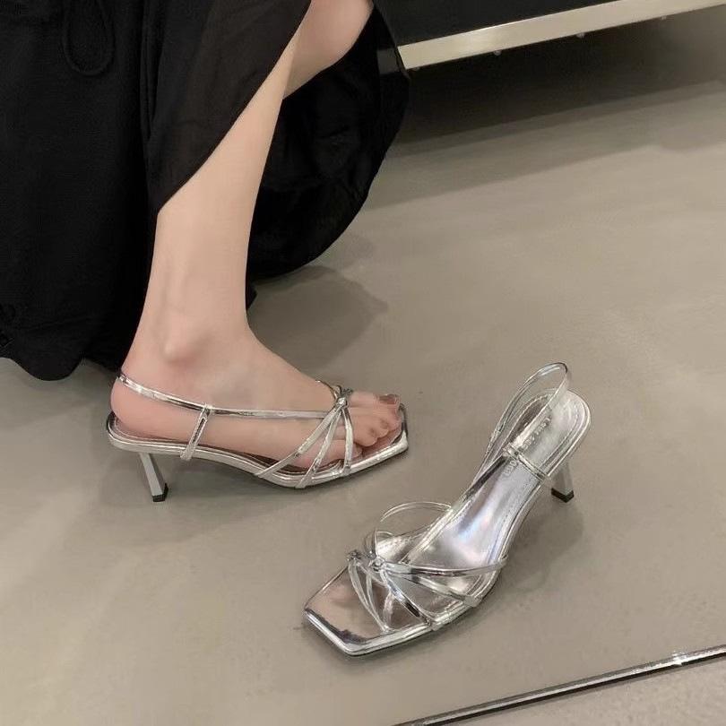 Fairy style~ new gold high heels female French Roman sandals year-round hollow with skirt high heels sandals