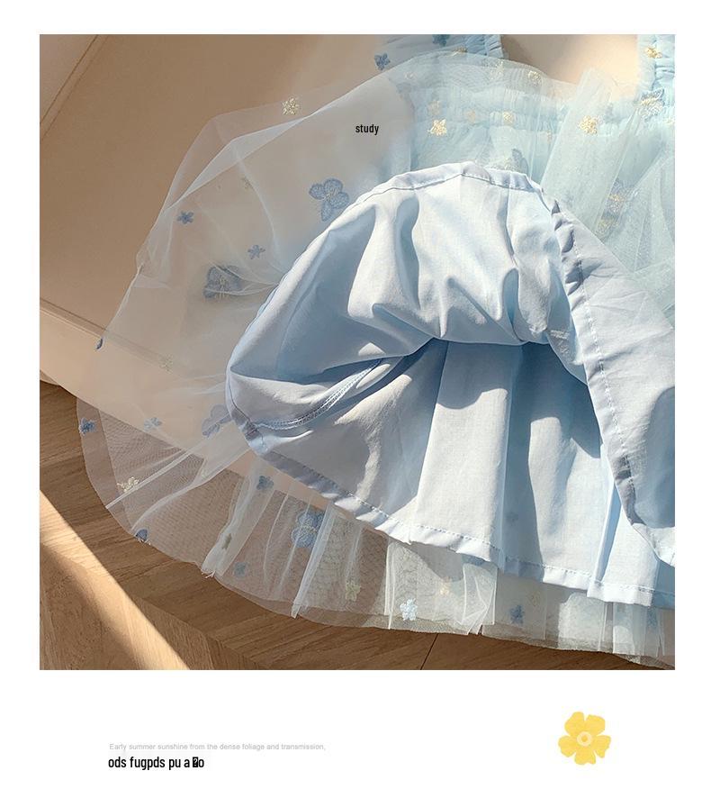Butterfly Embroidered Mesh Dress: Summer 2025 Baby Girl Princess Puff Sleeve Skirt