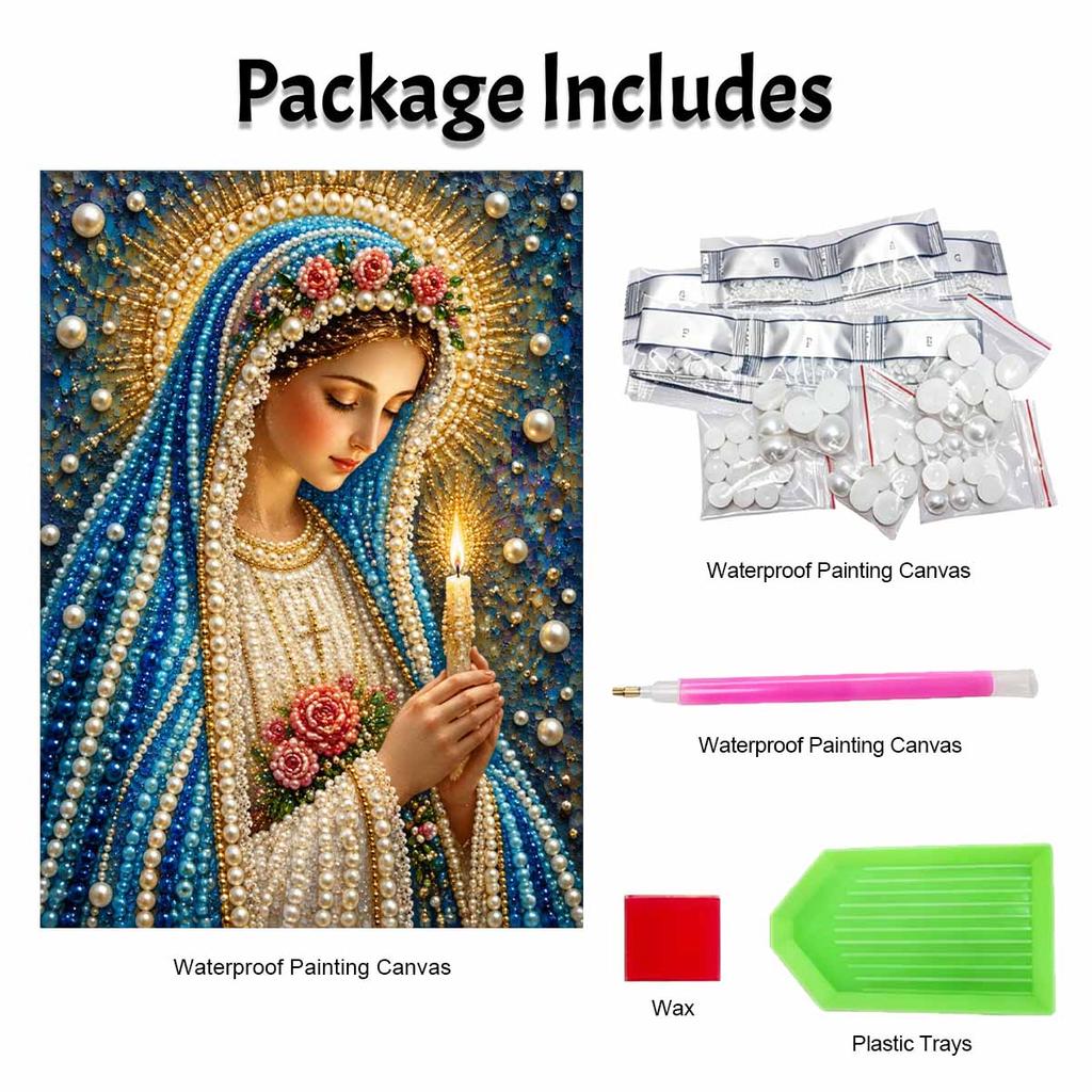 DIY 3D Pearl Diamond Painting Art Set Virgin Mary Holding Candle Home Decor Art Set Wall Art