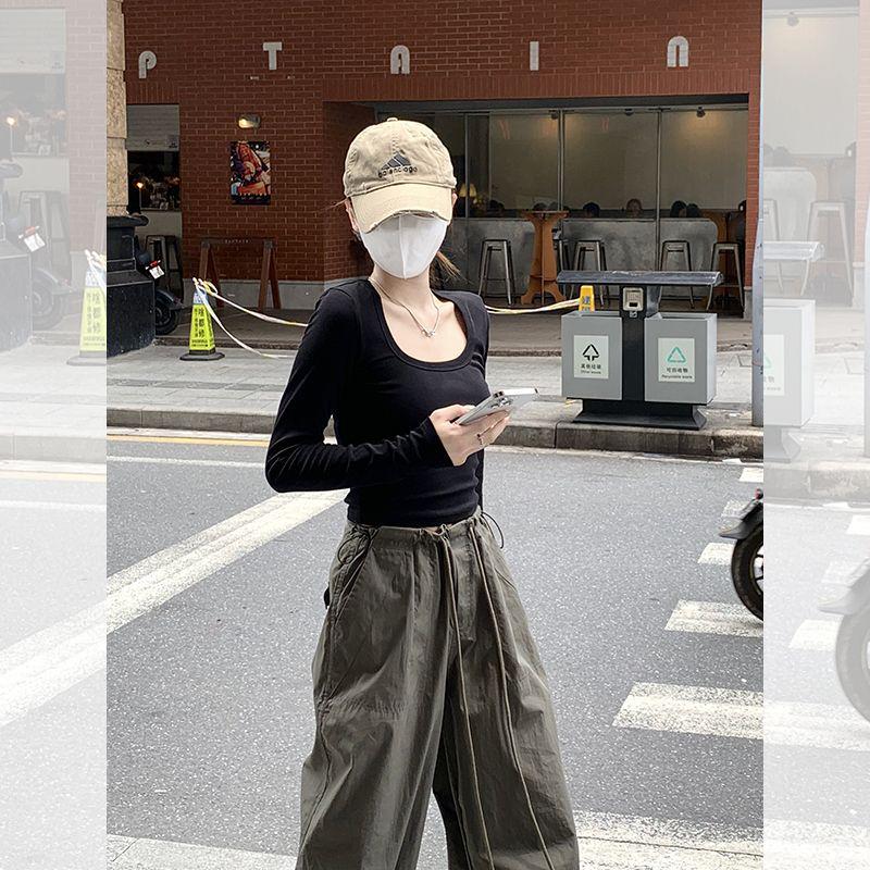 Women's White Square Neck Long Sleeve Slimming Top – Sexy Autumn Base Layer