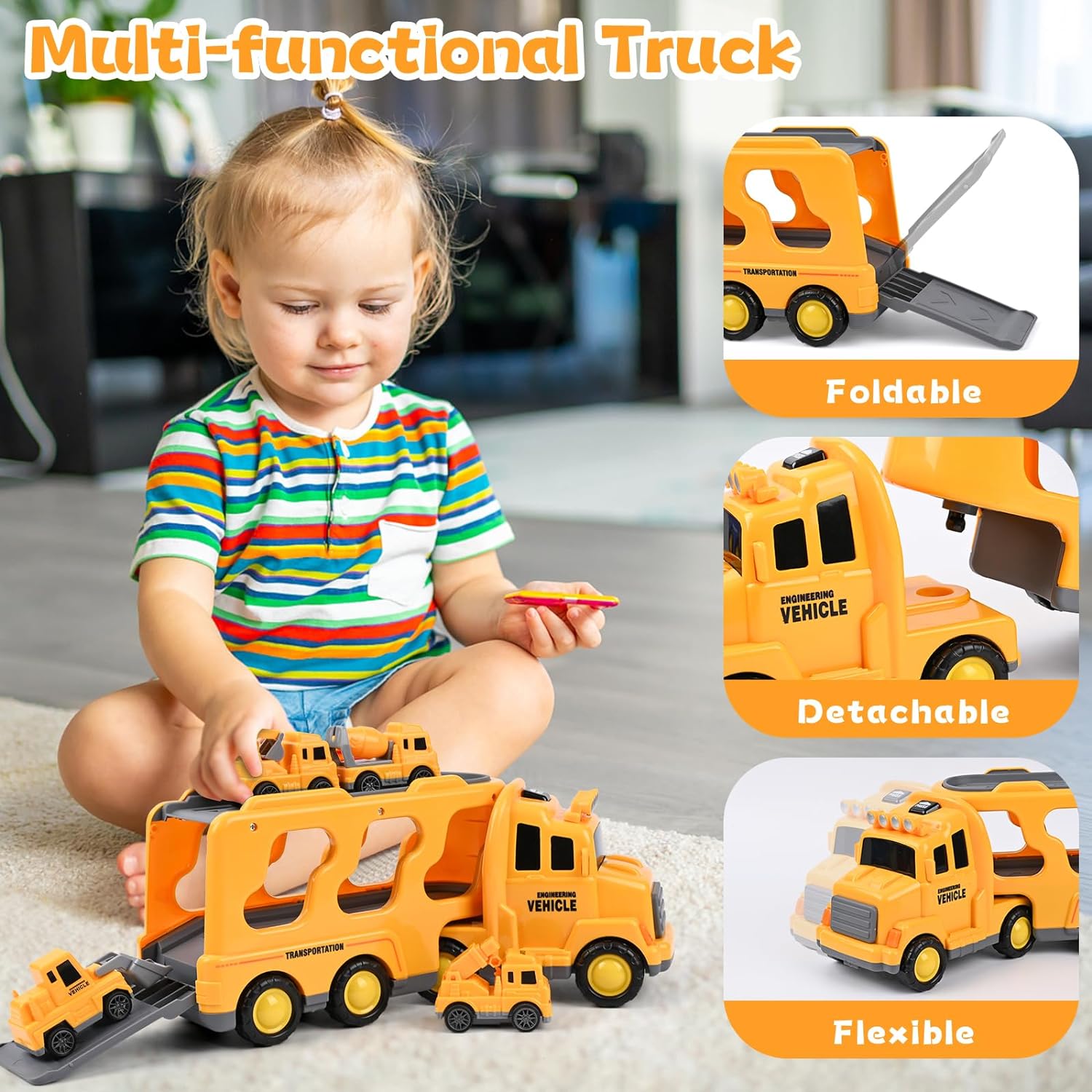 

Friction Powered Mini Cars Toddlers Gifts Kids Boys Trucks Toys Set (Dual Layers) Yellow