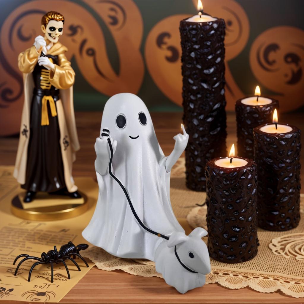 1 Halloween Ghost Holding a Dog Figurine Ornament with Wreath / Without Wreath Style, Cute and Quirky Style, Home Desktop Holiday Atmosphere Dec