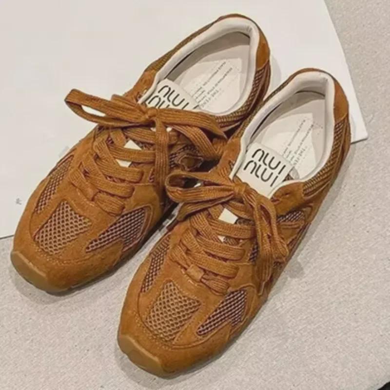 Genuine Leather Retro Women's Mesh Breathable Flat Sneakers - Early Spring 2025 Collection
