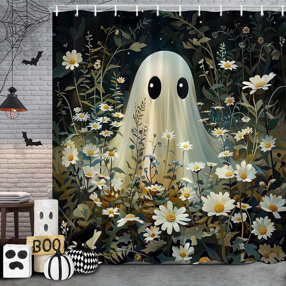 Funny Cat Halloween Shower Curtain Pumpkin Spider Animal Holiday Gift Polyester Curtains Bathroom Decor Hooks For Made Of