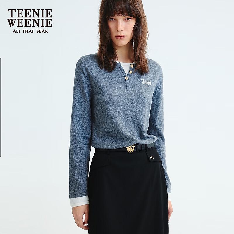 Teenie Weenie Women's Faux Two-Piece Contrast Knit Sweater