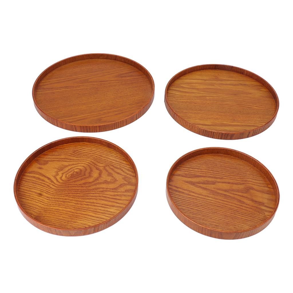 4pcs Wooden Tray Slip Resistant Spill Proof Durable Safe Multifunctional Round Serving Tray for