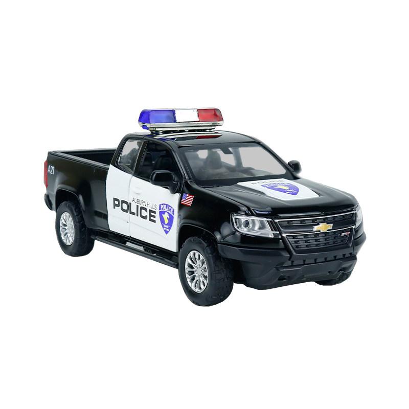 NEU 1:31 Chevrolet Colorado ZR2 Polizei Leichtmetall-Automodell mit Sound und Licht Rückzieher Kinderspielzeug Sammlerstücke Geburtstagsgeschenk