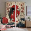 2D Flat Printing 2pcs Window Drapes Yin Yang Koi Japan Wave Digital Printed Polyester Drapes Seasonal Party & Holiday Decor
