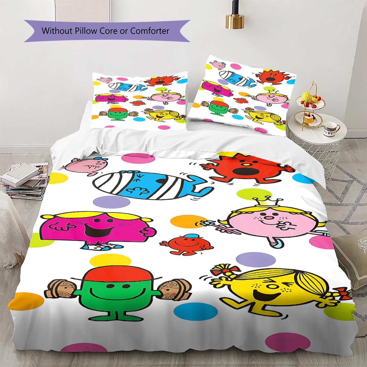 

Mr. Men Little Miss Pattern Bedding,Quilt Set Quilt Cover Pillowcase Home Birthday Gift (1 * duvet cover + 2 * pillowcase, without core) 135x200cm