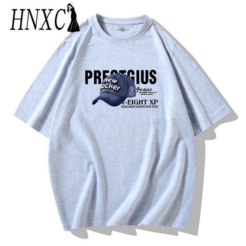 HNXC Cotton Short Sleeve T-shirt Men's Fashion Loose Half Sleeve Shirt Printed Compassionate Shirt
