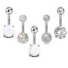 5Pcs/Set Women Navel Button Rings Rose Gold Medical Steel Rhinestone