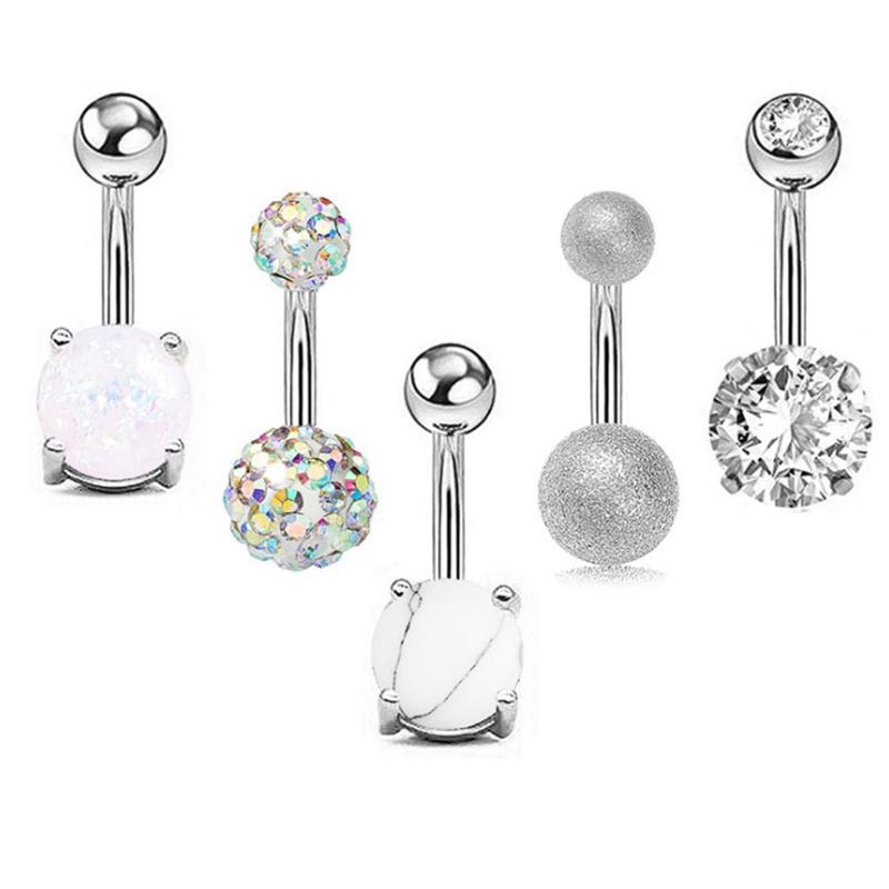 5Pcs/Set Women Navel Button Rings Rose Gold Medical Steel Rhinestone
