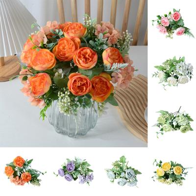 Artificial Peony Flower Bouquet Faux Silk Flower with Hydrangeas And Eucalyptus Leaves for Vase Floral Arrangements Table Wedding Party Home Decor