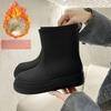 Botas de Chuva Quentes de Veludo Plus Botas de Chuva Femininas de Cano Médio Antiderrapantes Resistentes ao Desgaste Impermeáveis Botas de Neve Femininas com Forro de Algodão Fixo