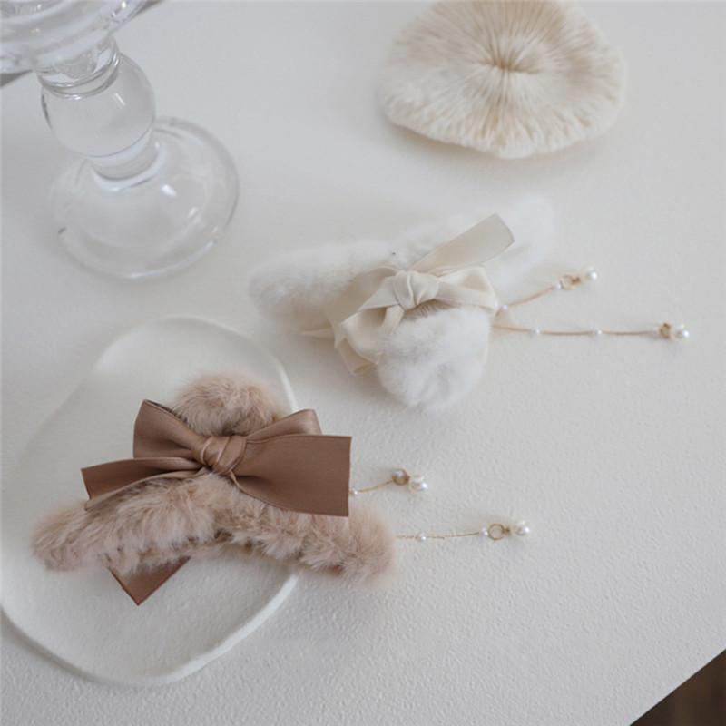 Hair Claws Vintage Long Pearl Tassel Plush Hair Claw Pendant Crab Clips  Hairpin For Women Headwear Hair Accessories
