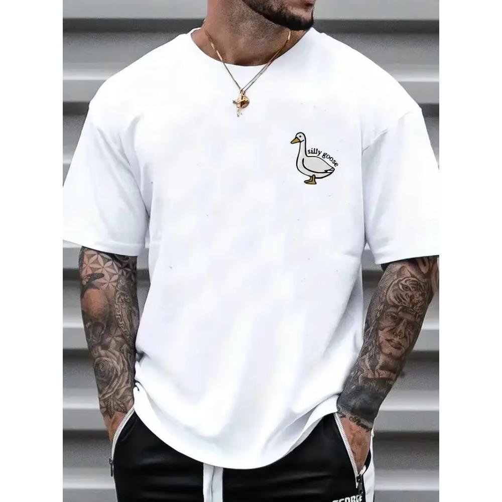 Silly Goose Print, Men's Graphic Design Crew Neck T-shirt, Casual Comfy Tees Tshirts for Summer, Men's Clothing Tops