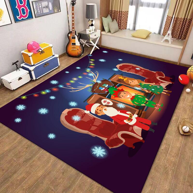 Christmas Santa Claus Snowman Carpet for Living Room Decor Sofa Table Large Area Bedroom Bedside Foot Pad Decoration