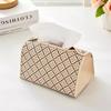 Nordic Luxury Retro Leather Tissue Box in Black and White Plaid Design