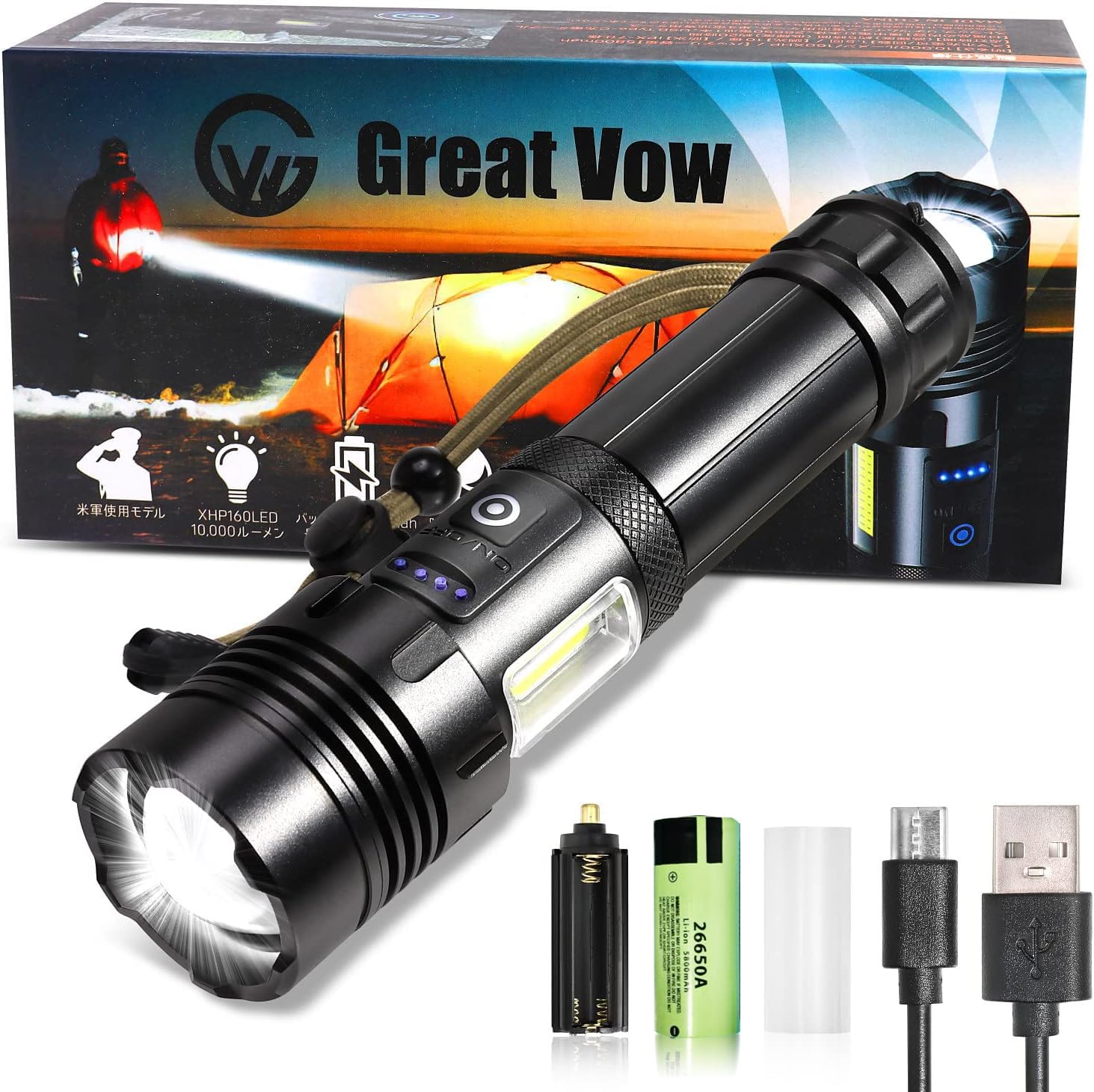 

Great Vow Powerful LED Flashlight by a Japanese Company and Used by the US Handheld Flashlight with IPX7 Waterproofing for Tactical Emergency and чорний