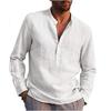 Cotton Linen Men's Long-Sleeved Shirts Summer Solid Color  Stand-Up Collar Casual Beach Style Plus Size