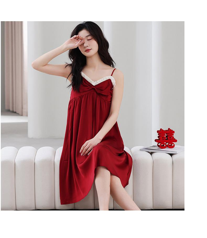 Couple Pajamas Female Summer Princess Wind Ice Silk Pajamas Wedding Red Suit Festive Gift Men's Loungewear