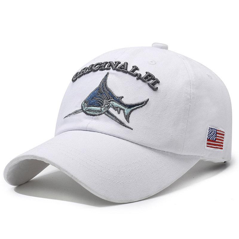 Berretto da Baseball Unisex Lavato Lettera Ricamata 3D Cappello Squalo Bandiera Americana Berretto Visiera Anatra Regolabile Retrò Streetwear