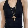 Y2K Punk Gold Rhinestone Cross Necklace, 2024 Sweet & Cool Double Layer Chain
