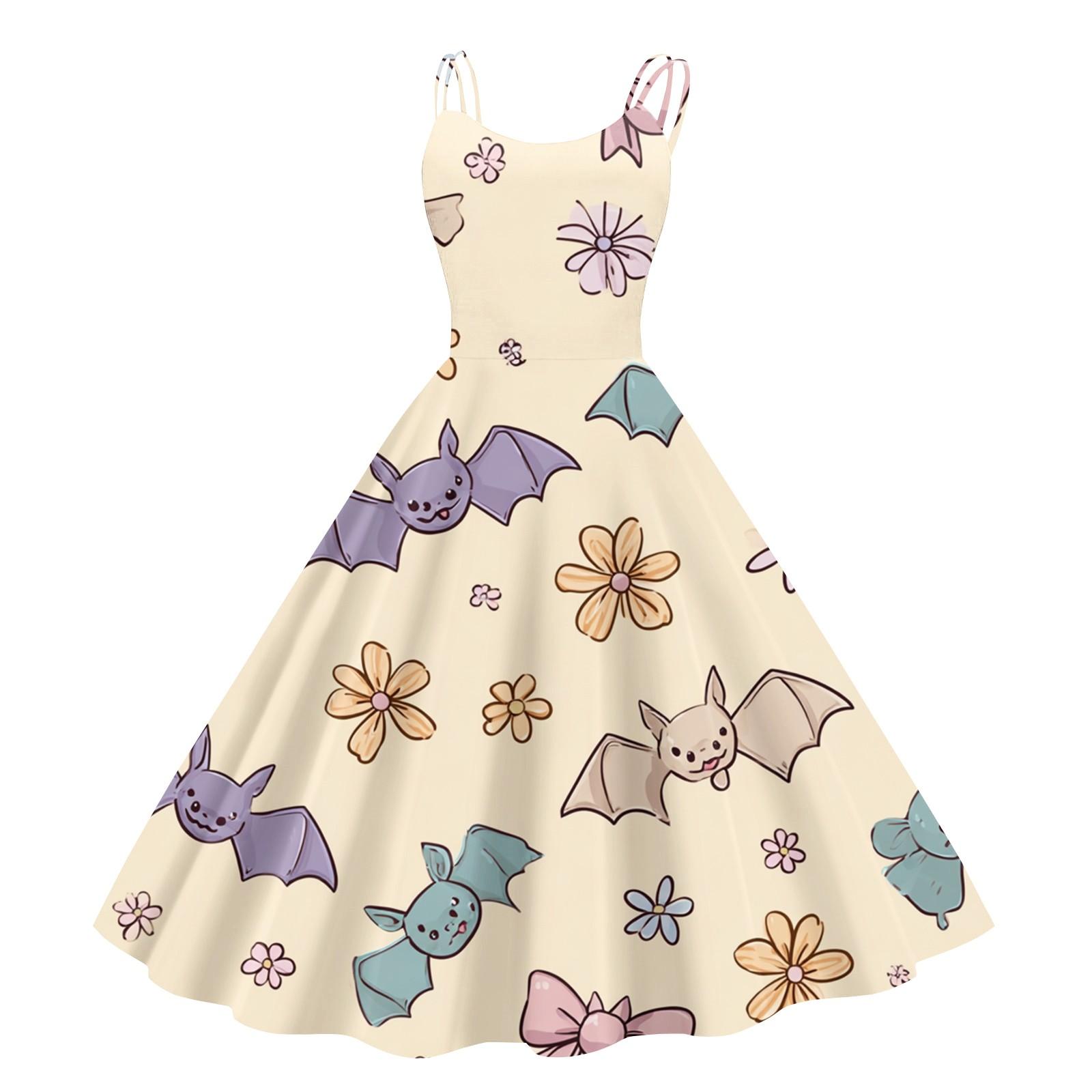 

Женское винтажное модное платье с принтом на Хэллоуин, без рукавов, с открытыми плечами L