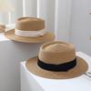 Spring and Summer Beach Flat Top Hat Women's Straw Knitted French Wide Brimmed Jazz British Sun Hats