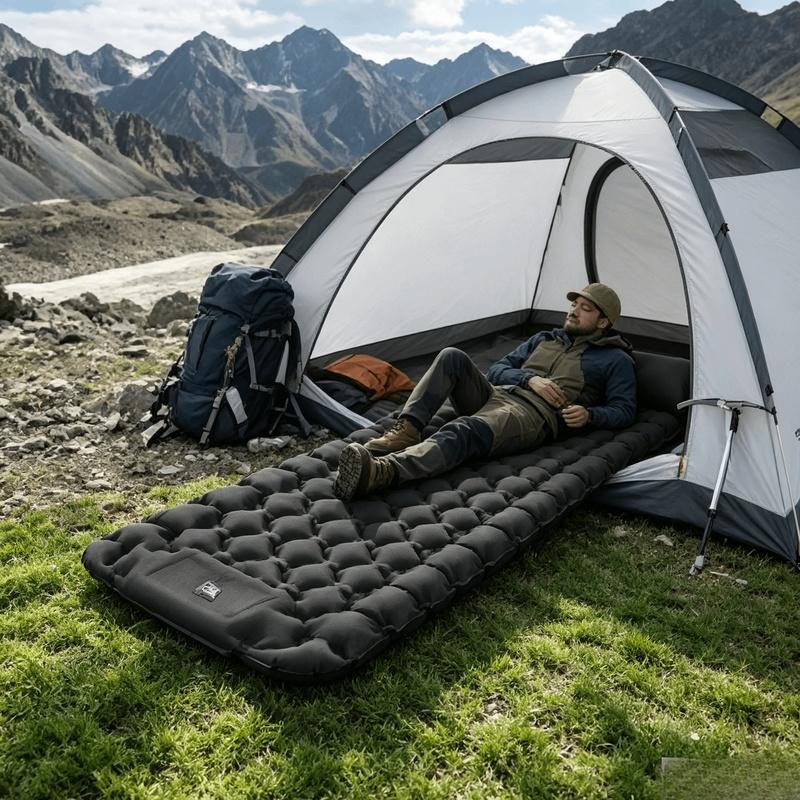 Lightweight Inflatable Portable Air Mat, Compact Fold‑Up Camping Sleeping Mattress for Hiking, Tent Travel and Backpacking Trips