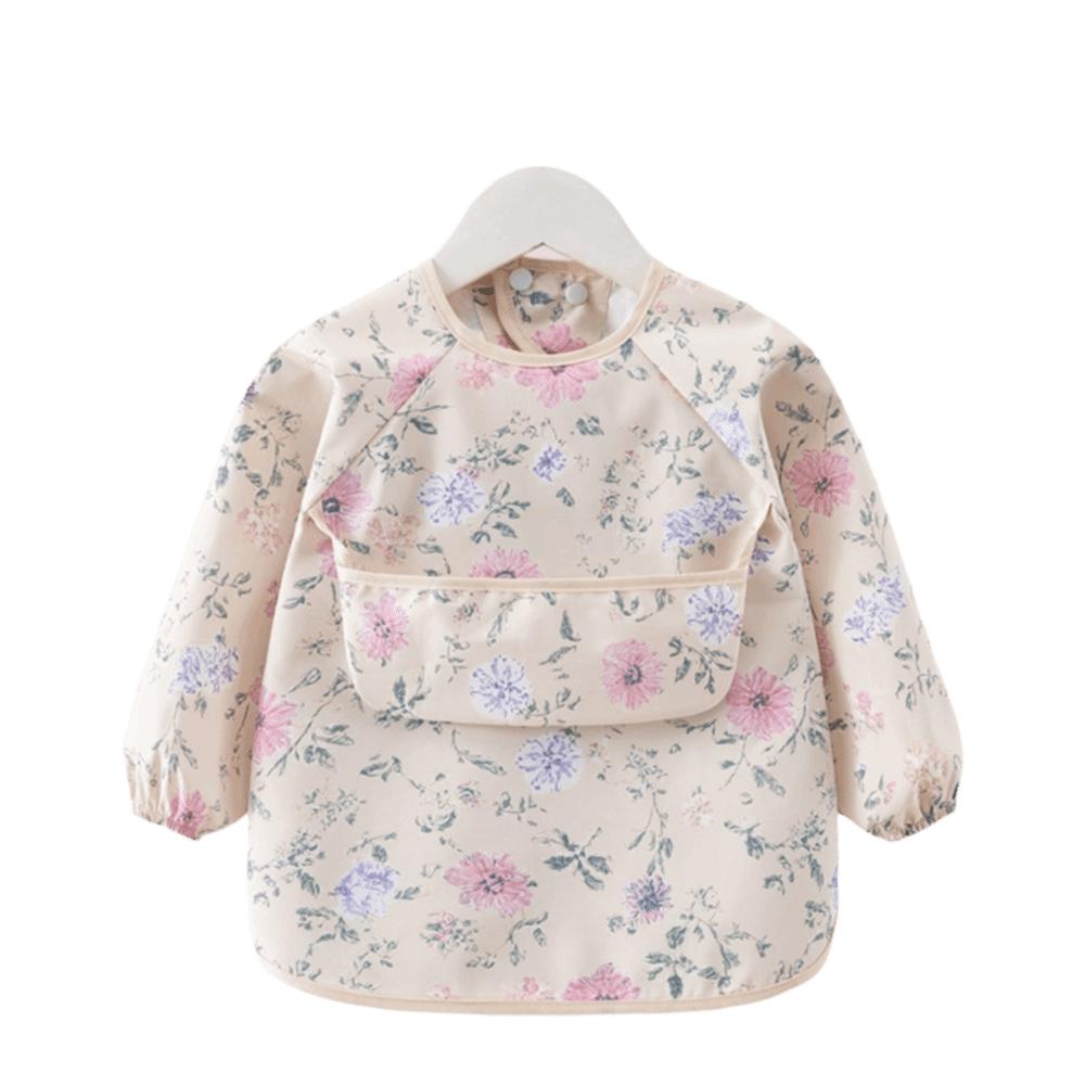 Adjustable Toddler Long Sleeve Apron Soft Baby Rice Pocket Smock Child Feeding Bib  Meal Eating