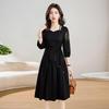 KeBeiEr Women's Black French Style A-Line Seven-Sleeve Dress