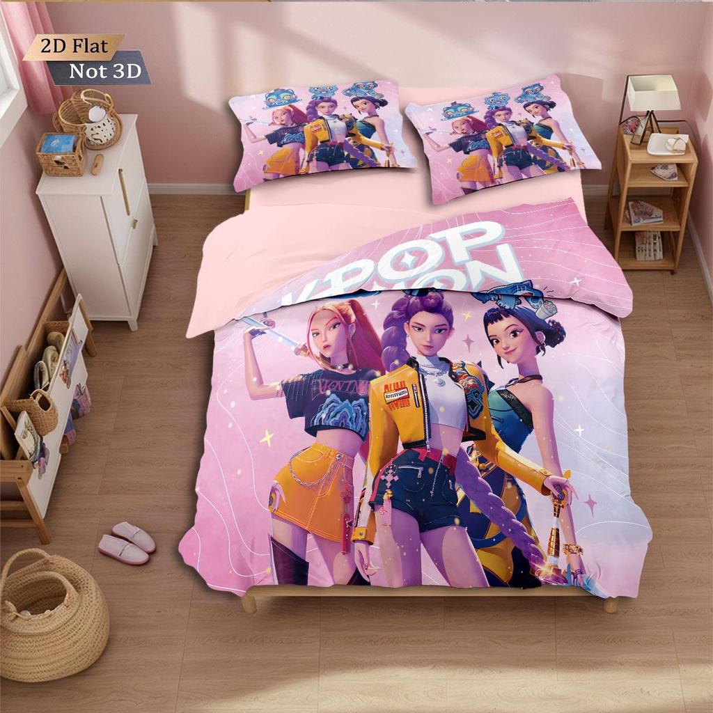 3pcsK-Pop Demon Hunters Printed Chipless Bedding, Multi Sized Bedding, Dormitory Duvet Cover, Soft Machine Washable Decoration