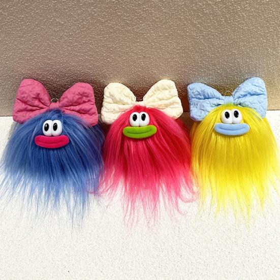 Keychain Cartoon Plush Doll Wearing Big Bowknot Decor Big Mouth Design Charm Key Chain
