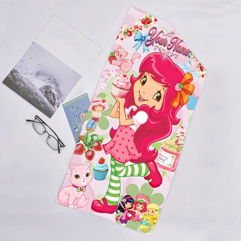 1pc Princess Strawberry Beach Towel with Custom Name, Beach and Seaside Swimming Pool Equipment, Fashion Pattern, Rectangular, Travel Essential