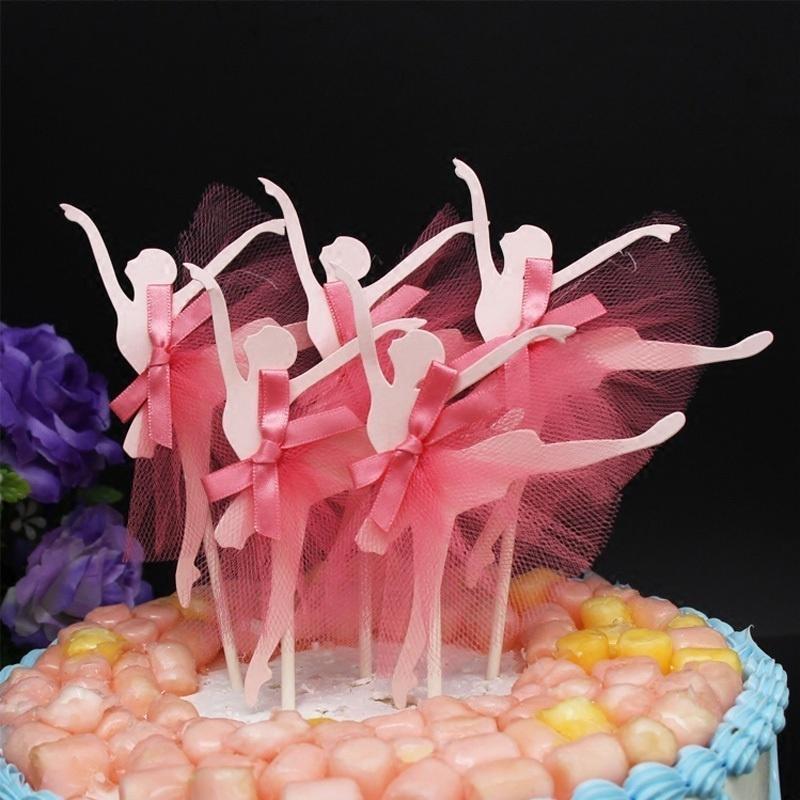 4 Pcs/lot Kitchen Baking Tools Cake Decor Ballet Girl Dress Birthday Cake Topper Cupcake Decor Baby Shower Birthday Party Favor