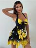 Two Pieces Set Sunflower Print Tankini Set Swim Dress with Ruffled Bow High-Waisted Bottoms Women's Swimwear Beachsuit