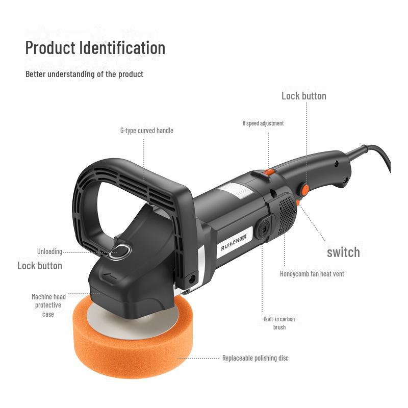 7-Inch 8-Speed Car Polisher 220V: Car Waxing, Glazing, Sealing & Tile Repair Machine