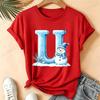 Christmas Snowman Alphabet T-Shirt Women Blue Ice Alphabet Graphic Tees Christmas Holiday Casual Red Short Sleeve Unisex Tops
