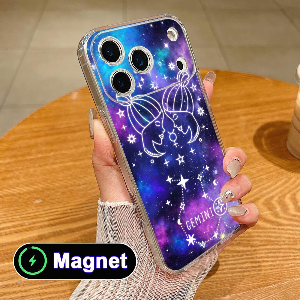 Zodiac Sign Gemini Phone Case for iPhone 17 16 15 14 13 12 11 Air Pro Max Plus Mini Soft TPU Clear Magsafe Cover
