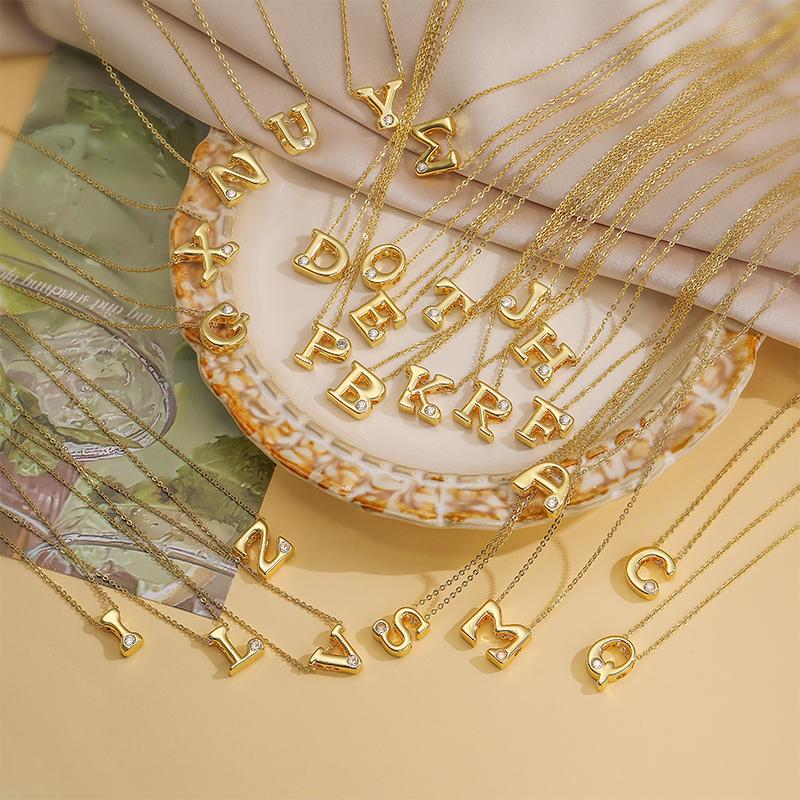 

HECHENG,Simple And Exquisite Initials A-Z 26 Letters 18K Golden Plated Inlaid CZ Stone Couple Unisex Jewellery Gift Z