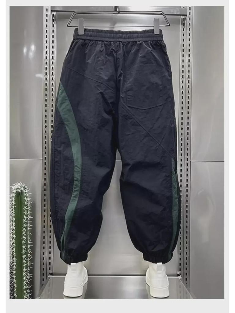 2024 Men's Spring/Autumn Loose Harem Pants with Elastic Waist and Contrast Cuffs